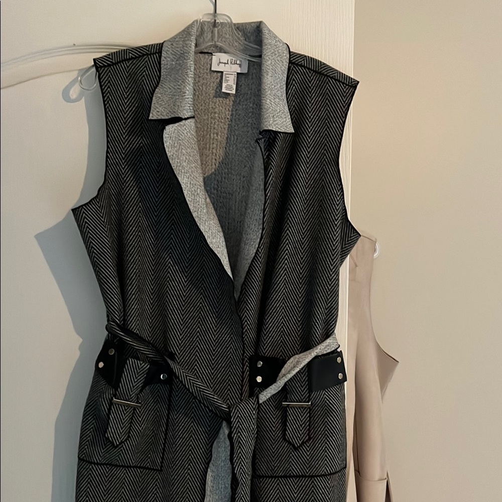 Black and Gray Herringbone Vest